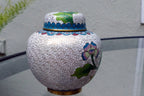 Cloisonne Ginger Jar with top lid enamel brass 3X3.5" small