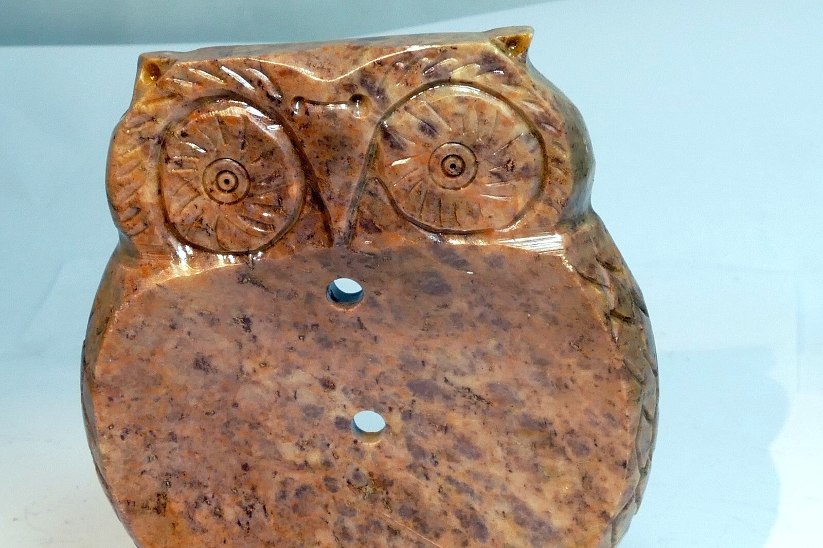 OWL bird Soapstone Carved Trinket Dish  Box 4X5" stone hand carved