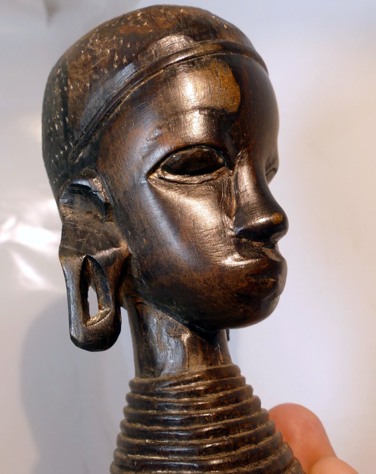 African bust hand carved ebony wood sculpture tribal female 5" tall