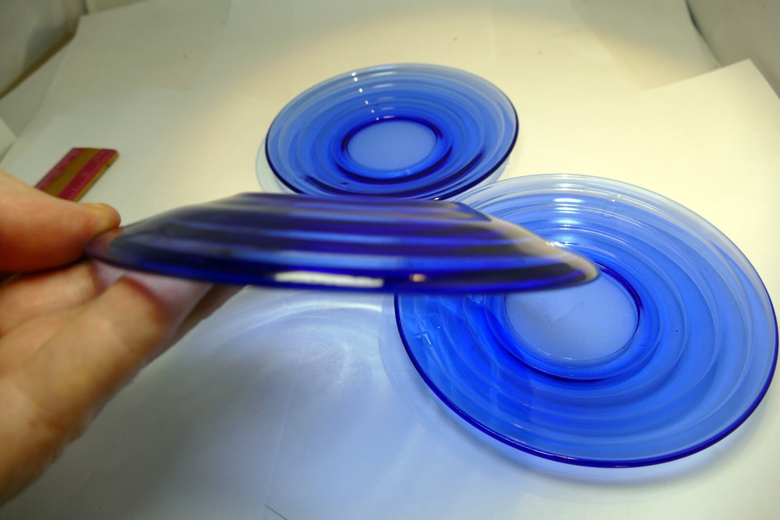 VINTAGE 1930s Cobalt Blue 5 3/8” BREAD PLATE Depression Glass set of 3 pack lot