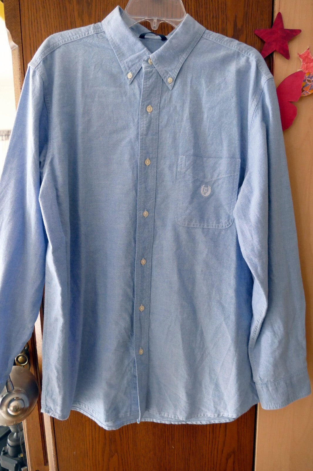 Chaps Denim Jean Shirt Size Large 100% Cotton w/ Crest 90’s- Y2K