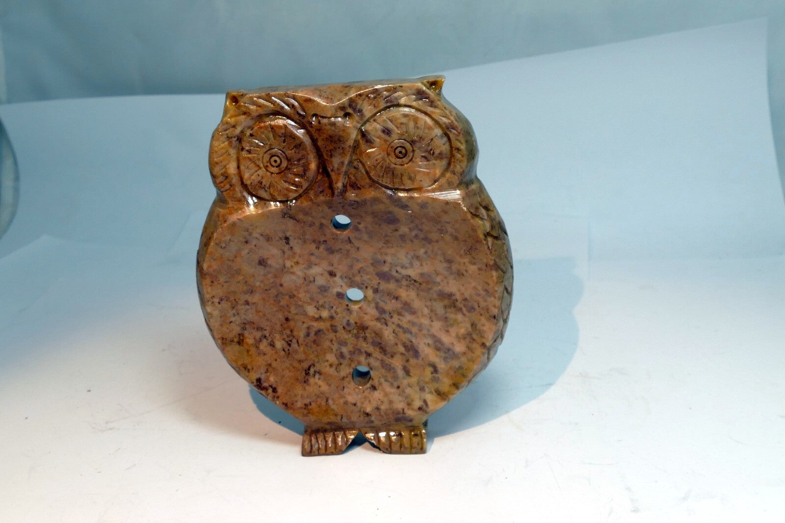 OWL bird Soapstone Carved Trinket Dish  Box 4X5" stone hand carved