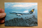 Lufthansa 747 Logo Airlines Airplane Blue Sky flying  Postcard Unposted