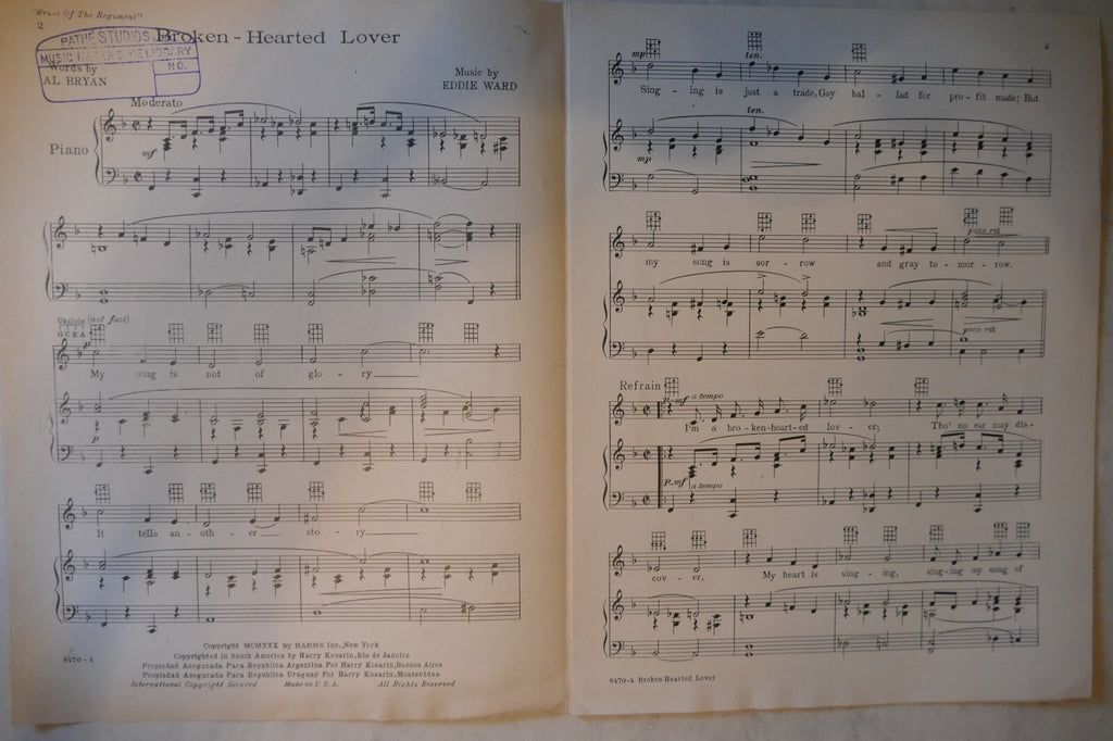 Broken-Hearted Lover, 1930, from "Bridge Of The Regiment", Al Bryan, Eddie Ward