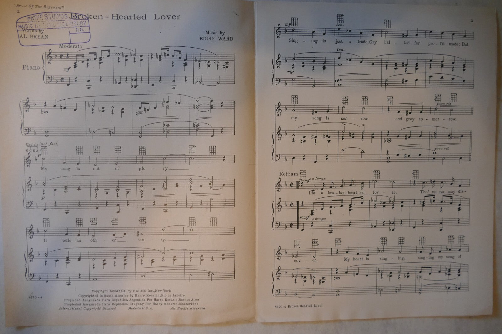 Broken-Hearted Lover, 1930, from "Bridge Of The Regiment", Al Bryan, Eddie Ward