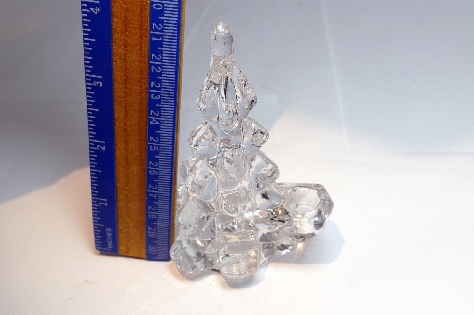 Clear Art Glass Christmas Tree Candle Holders 4" tall
