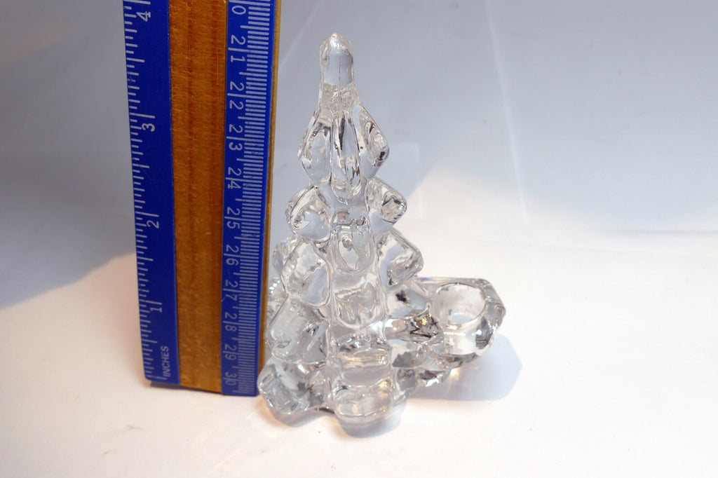 Clear Art Glass Christmas Tree Candle Holders 4" tall