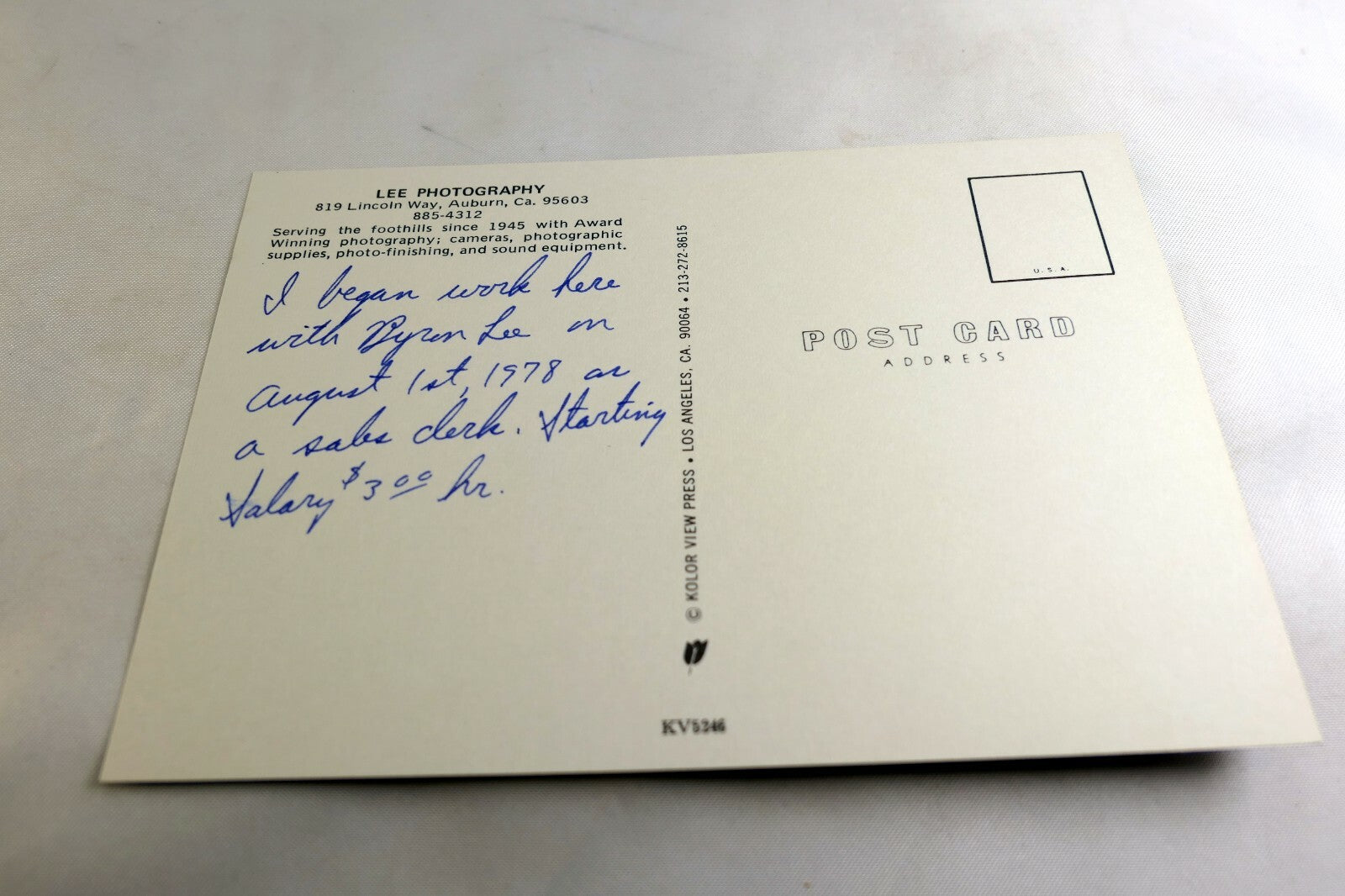 Lee Photography Portraits Supplies Auburn California USA Postcard vintage 1970's