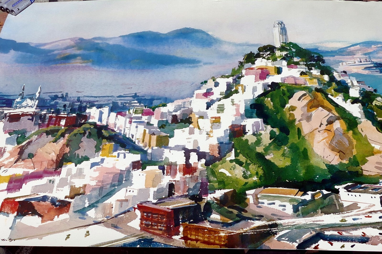 Coit Tower San Francisco Watercolor Print Signed Cecile Johnson California USA