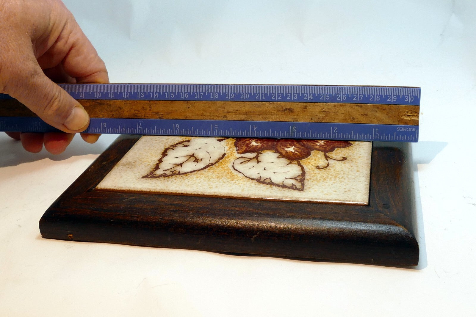 S. Marco Italy Ceramic Floral Flower Tile Trivet Wood Frame Rustic