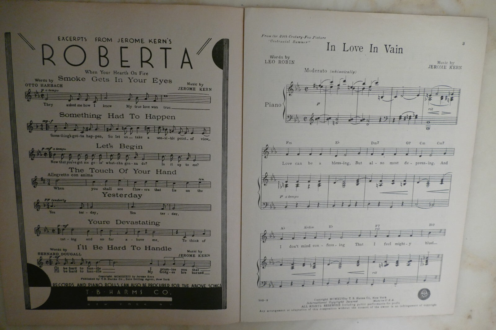 In Love In Vain 1946 by Jerome Kern from "Centennial Summer" musical