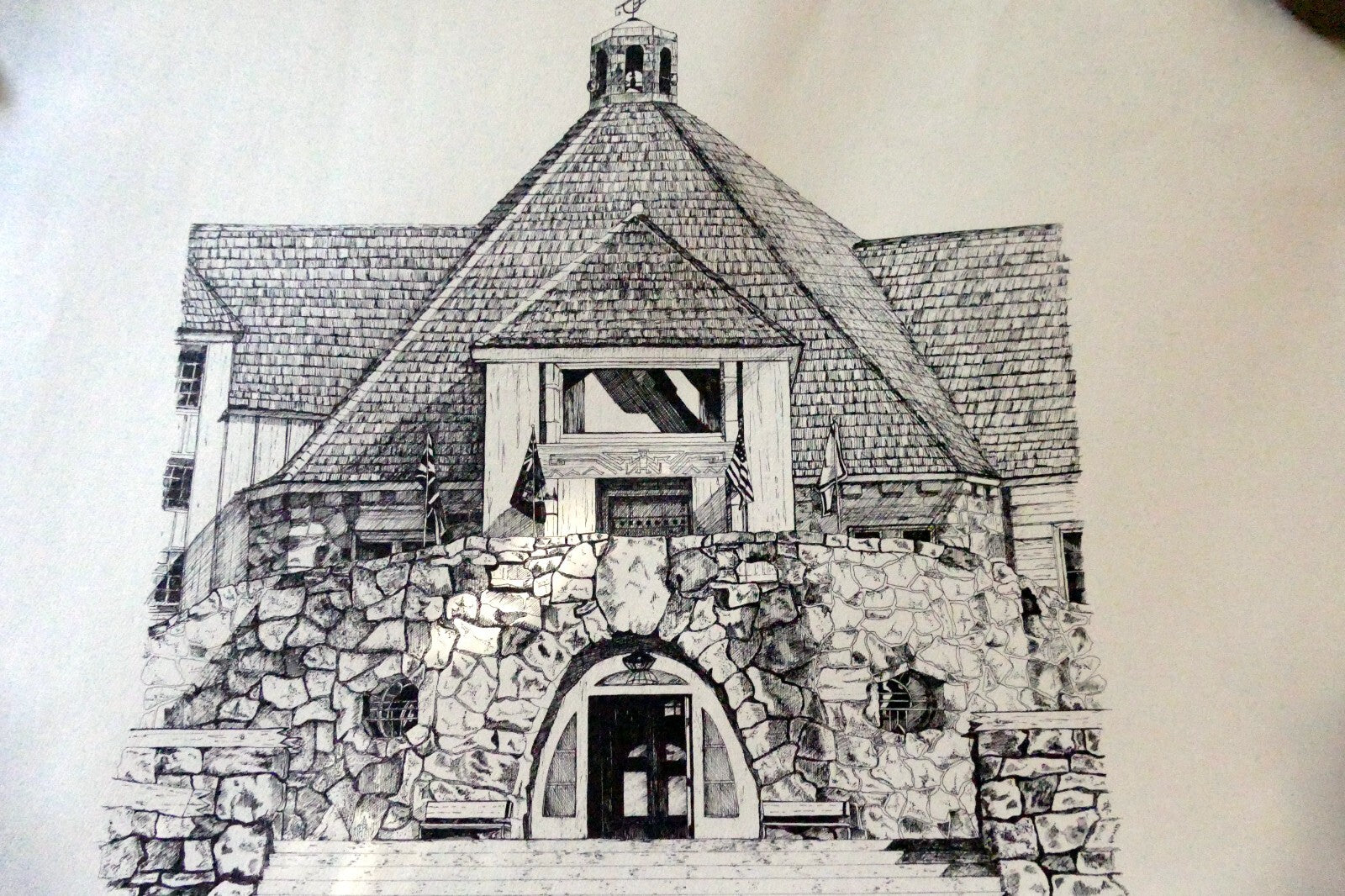 Timberline Lodge Dorothy A. Young Print black and white Lithograph Art Poster