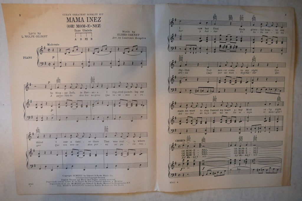 Mama Inez, 1931, by L. Wolfe Gilbert and Eliseo Grenet, Edward B. Marks Music Co