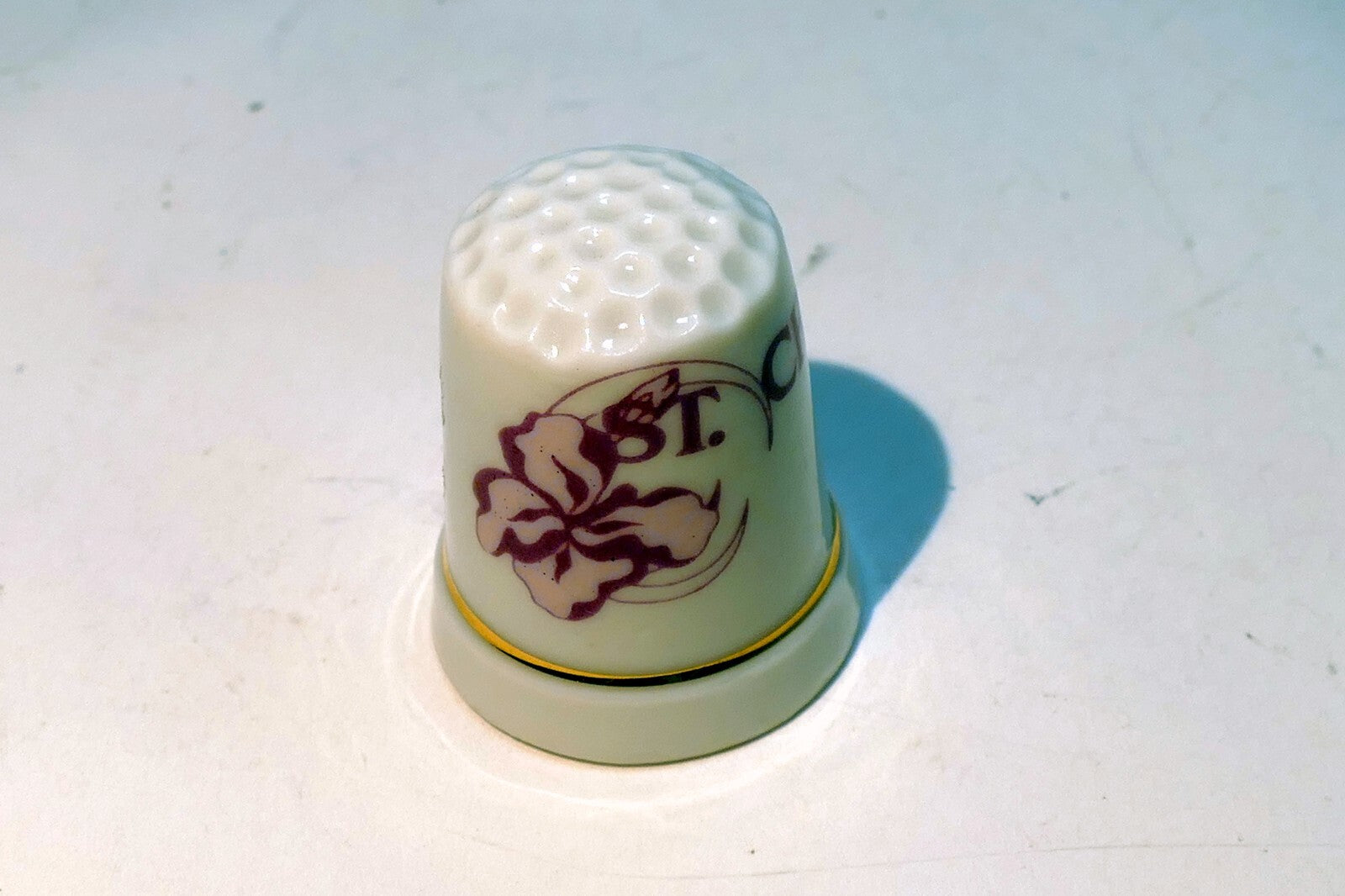 Porcelain Thimble Souvenir Pink Flower St. Croix Caribbean