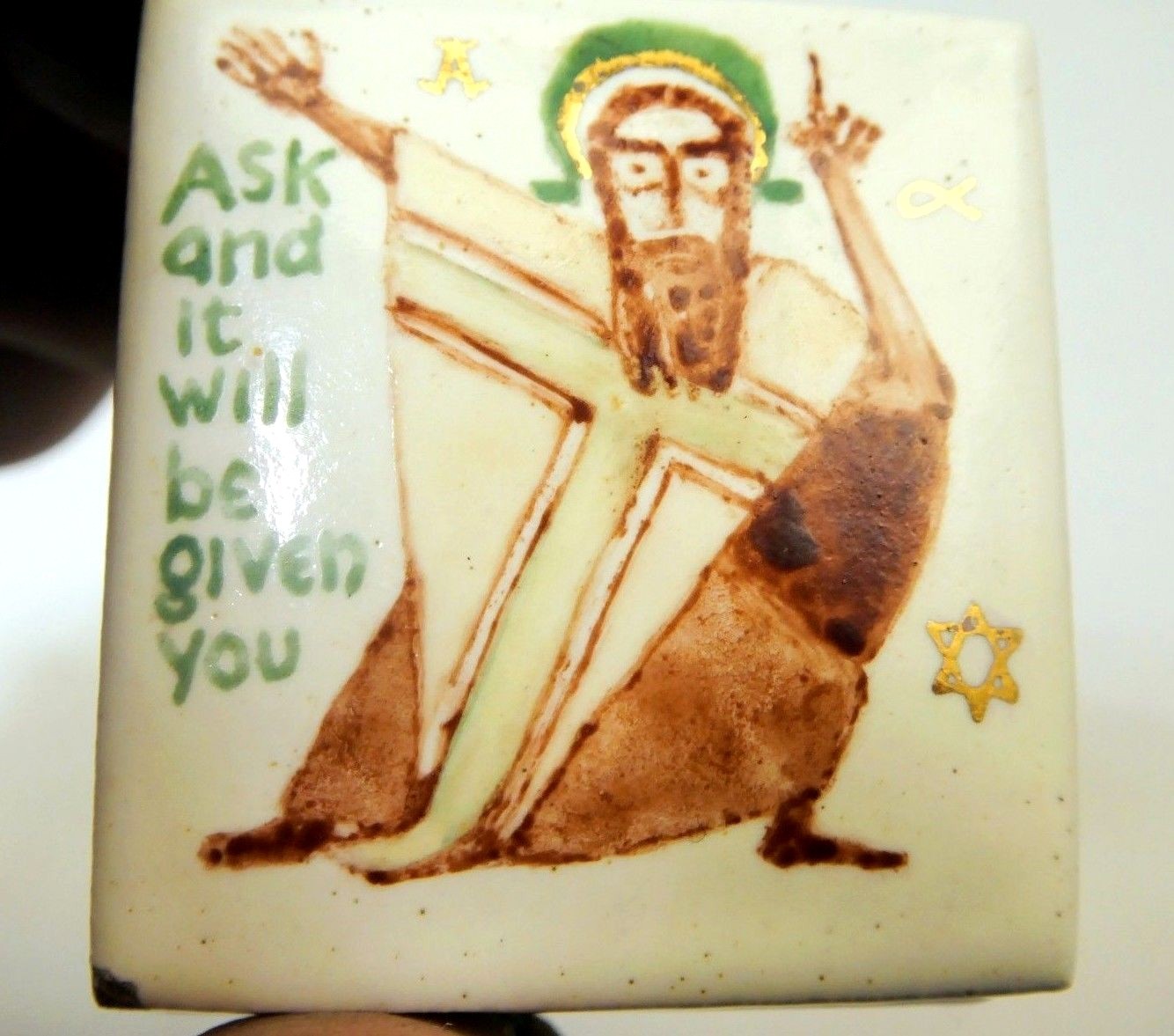 Ask and it will be given terracotta jewelry trinket box jesus religious wisdom