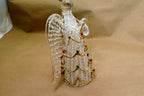Spun Glass Crystal Christmas Ornament  gold green red hanging 6" tall Angel