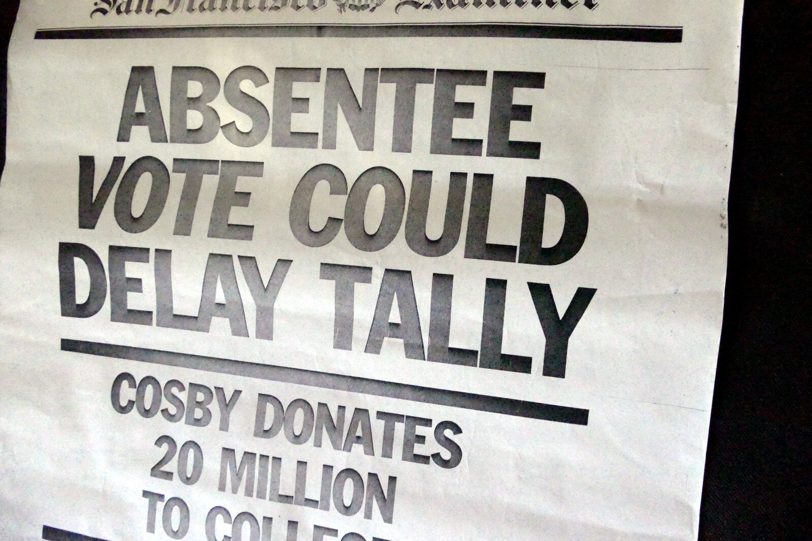 San Francisco Examiner Newspaper "Absentee Vote Delay Tally " Poster vintage