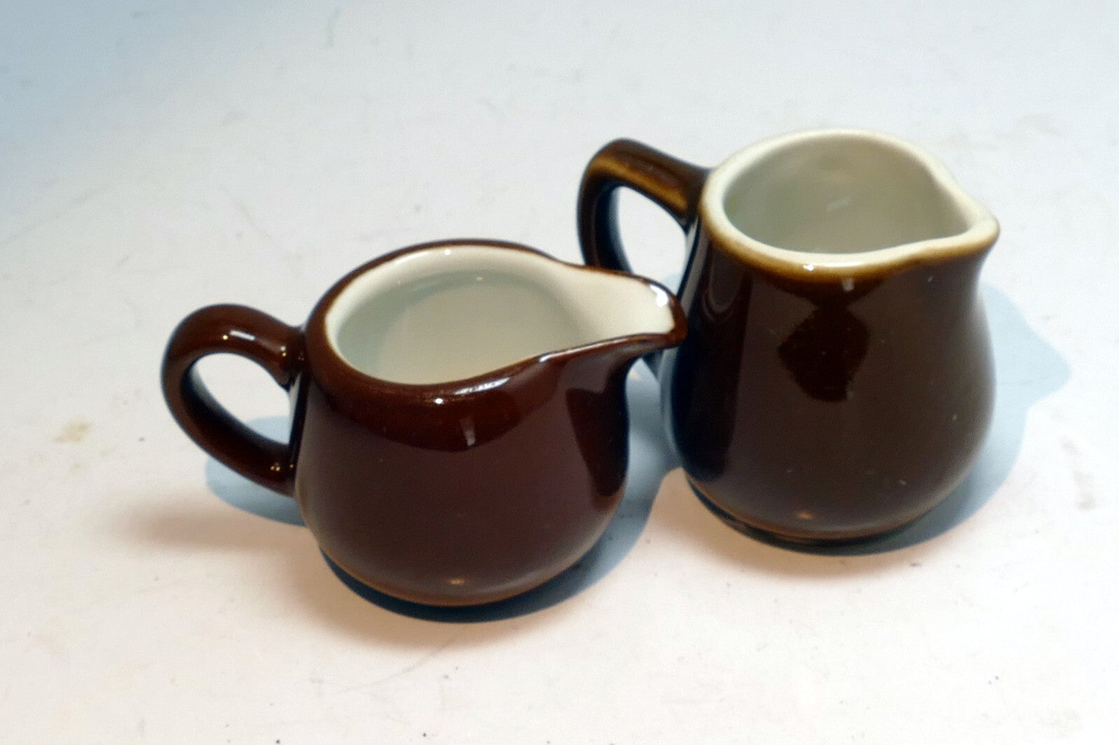German Schonwald Miniature 4cm tall brown Milk Creamer Pitcher Set Of two