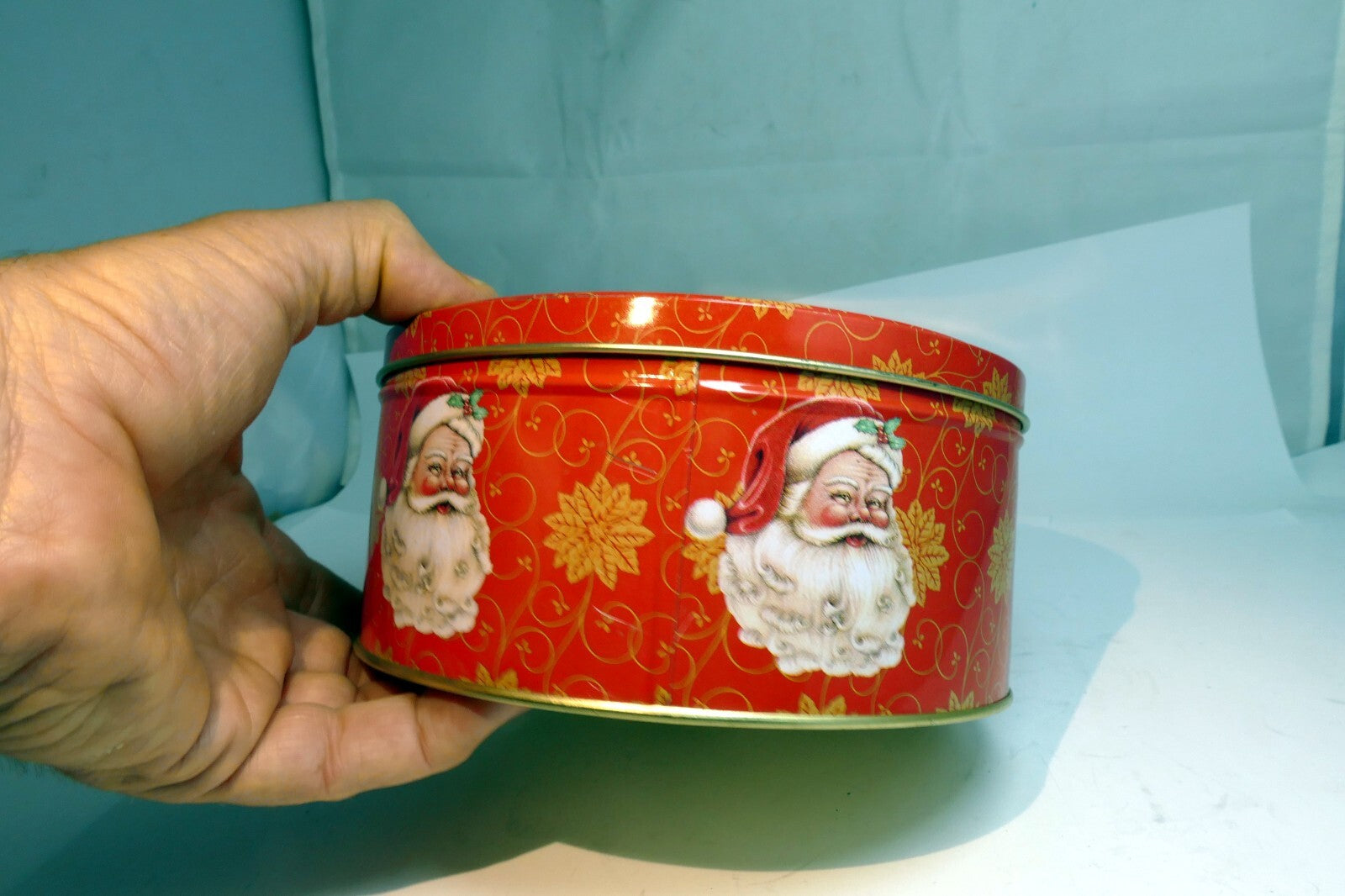 Two pack Cookies Candy Round Tin empty container Christmas eve Santa Claus smile