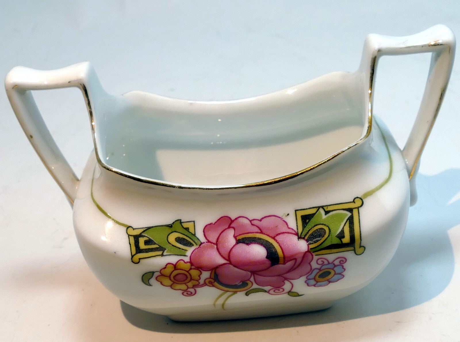 Z.s. & co sugar bowl flowers pink with gold trim made in bavaria