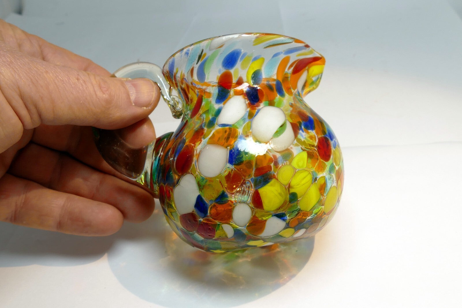 PITCHER LIGHT BLU Yellow GLASS MIX COLORS GLASS Creamer Murano Italy