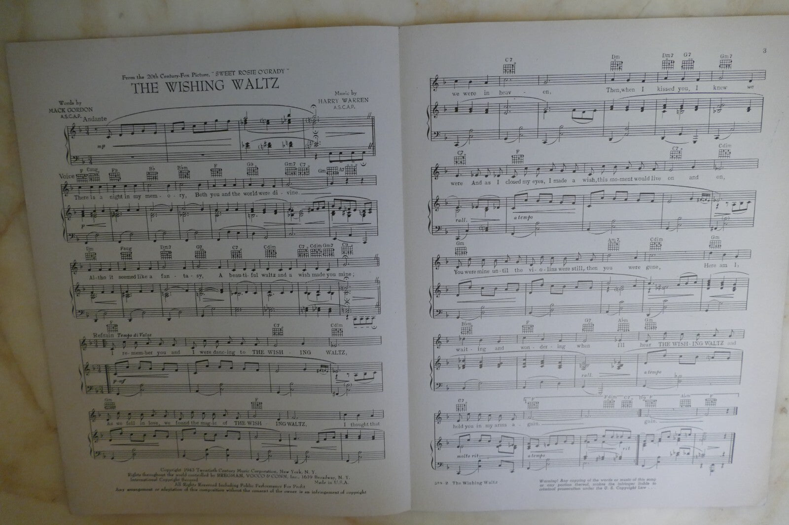 The Wishing Waltz 1943 by Harry Warren and Mack Gordon from Sweet Rosie O'Grady