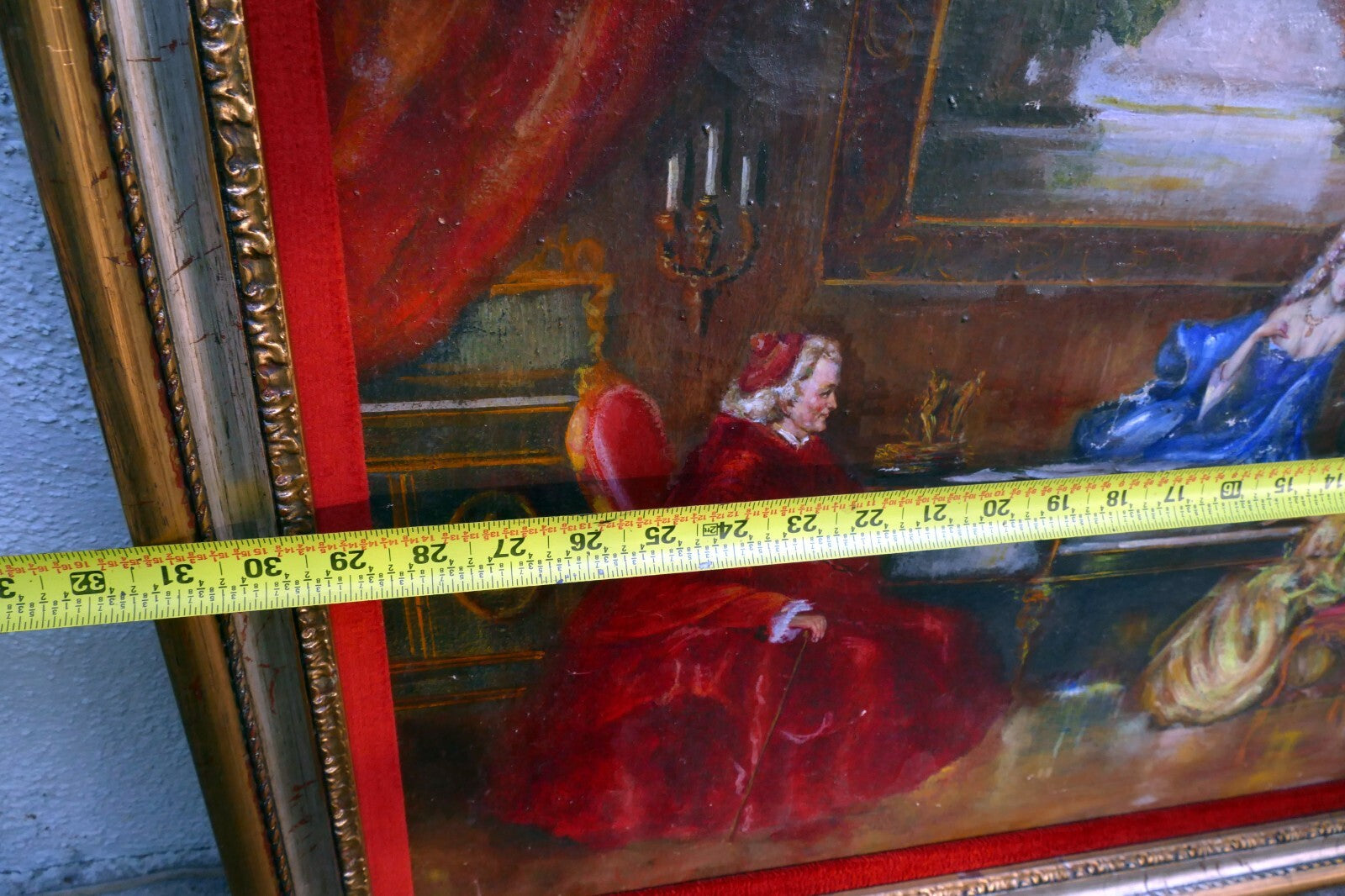 oil painting hand painted on canvas musical recital with Cardinal by R. Sanchez