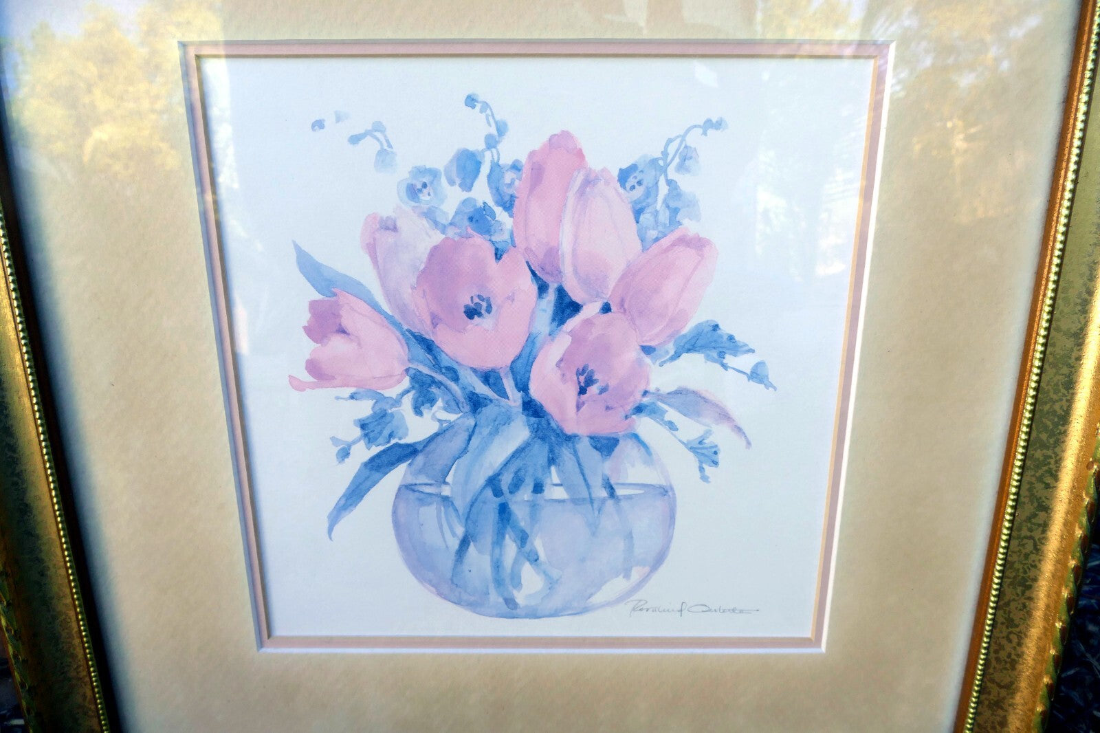 Rosalind Oesterle Watercolor Tulips In Vase Floral Bouquet Painting
