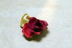 Vintage RED Rose Brooch Pin Brooch 2" long gold tone leaves
