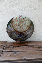 Heavy Hand Blown Multicolored Flat Modern Art Glass Vase Signed Mark Hines