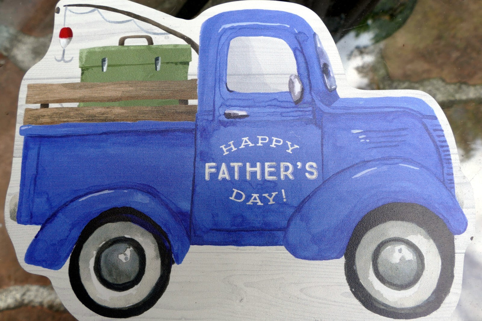 Painted wooden blue truck happy fathers day 6x8” hanging ornament gone fishing