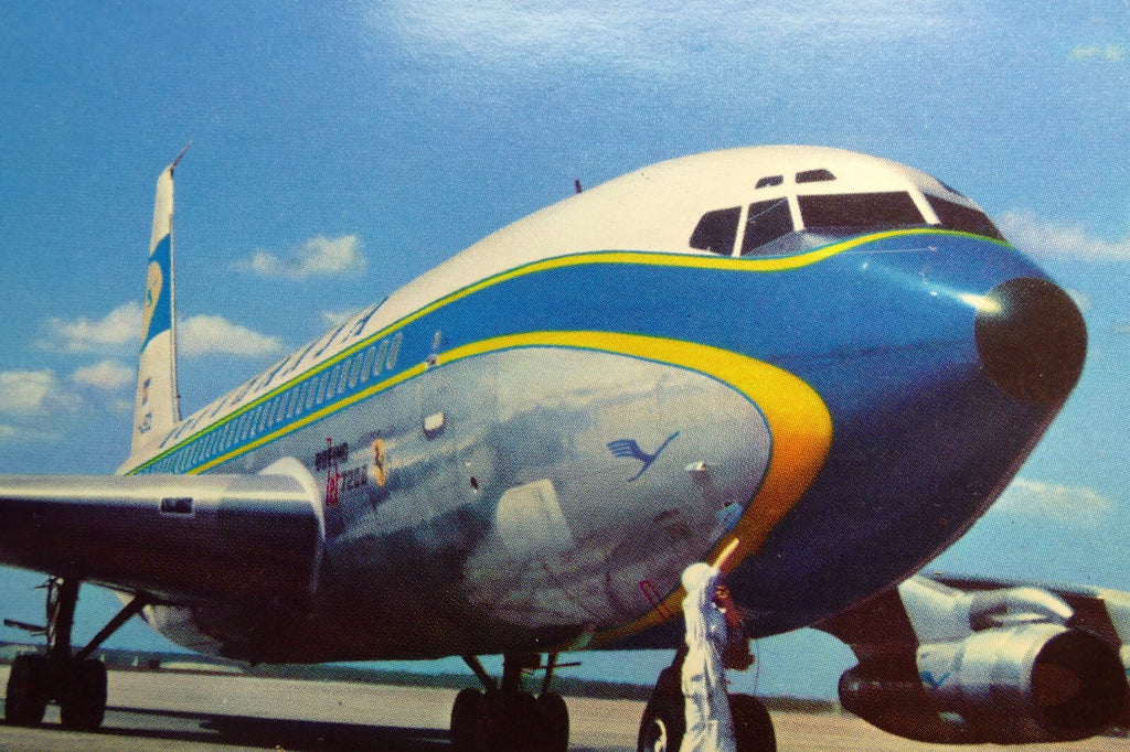 Lufthansa 720 B Boeing Airlines Airplane Blue Sky parked Postcard Unposted 1970'