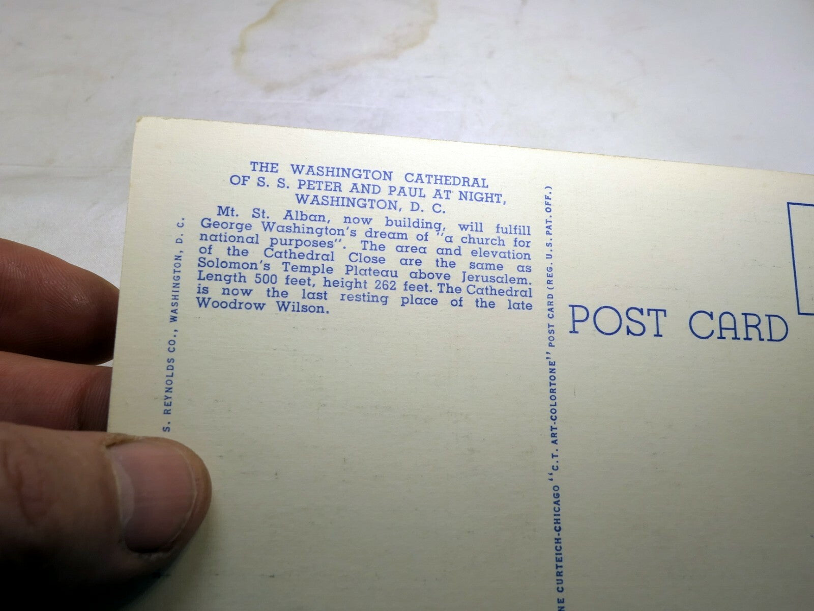 Post Card Washington cathedral of Peter And Paul at Night Linen 1940's 130 DC