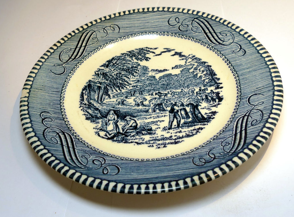 Vintage currier and ives blue by royal china harvest bread butter plate 6" one