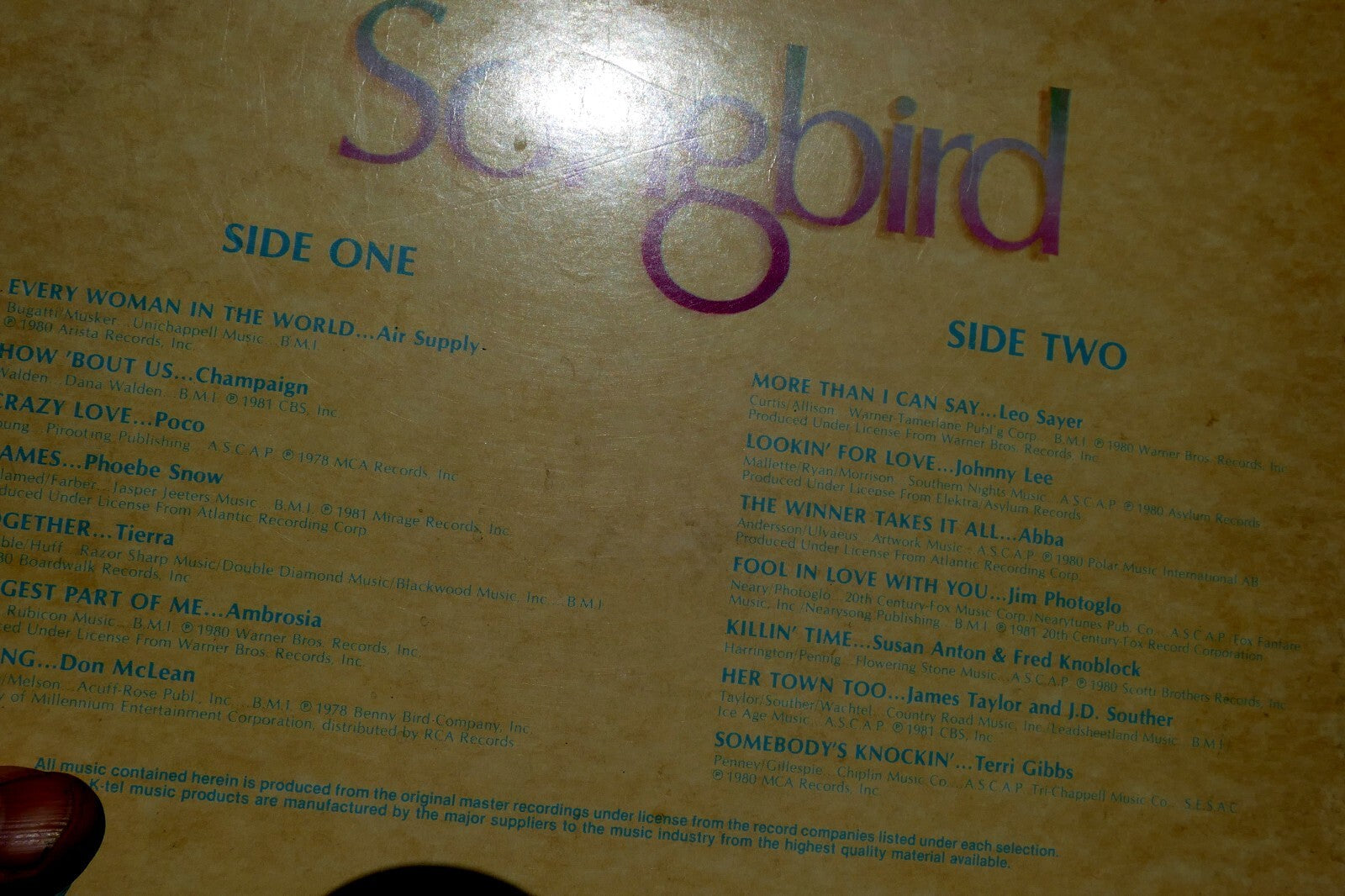 SONGBIRD NU9730 LP Vinyl McLean Sayer Abba James Taylor 1981
