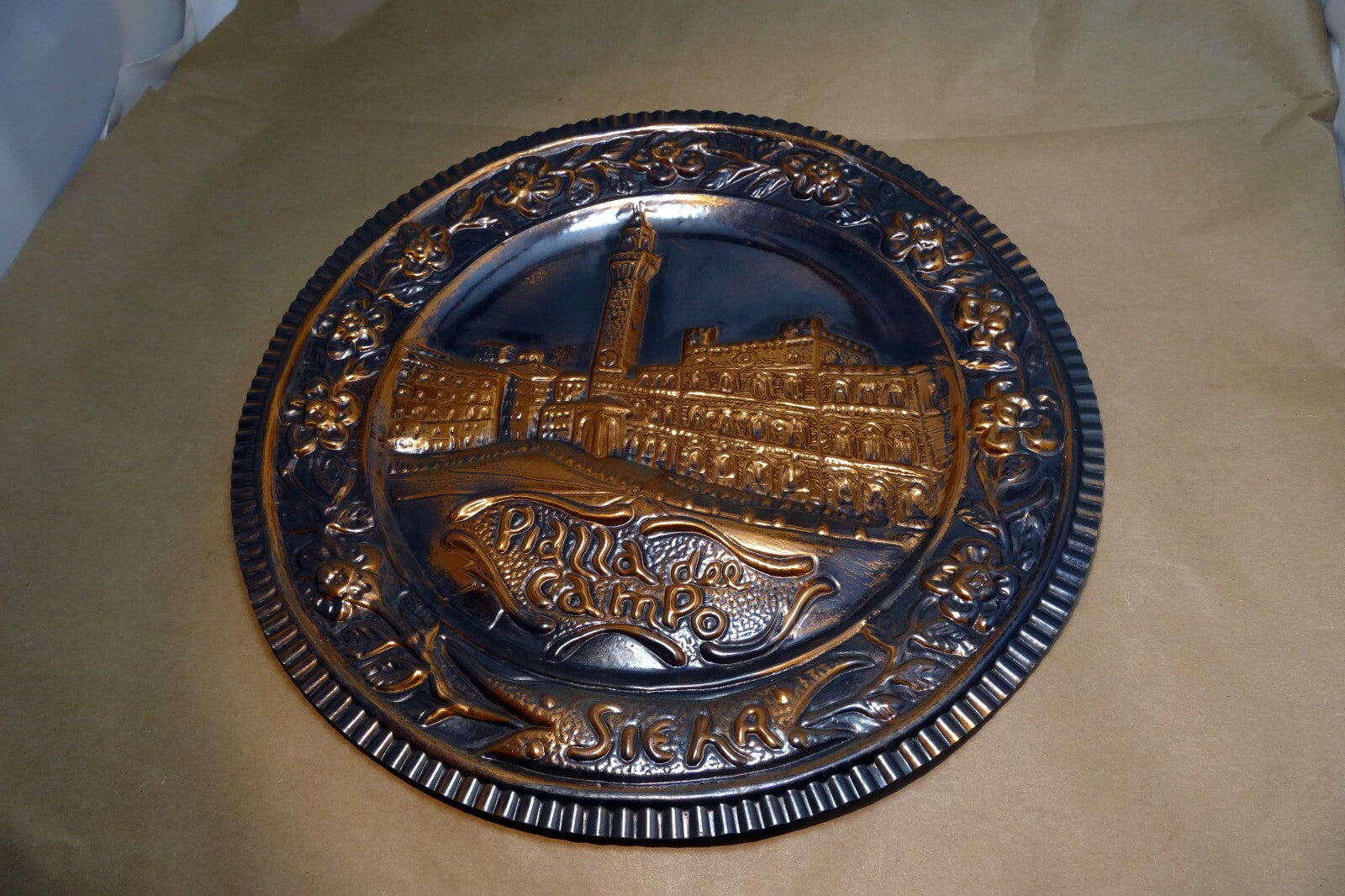 Piazza del Campo 3D Copper 12" Plate hanging Wall Art decor Italy Tuscany Siena