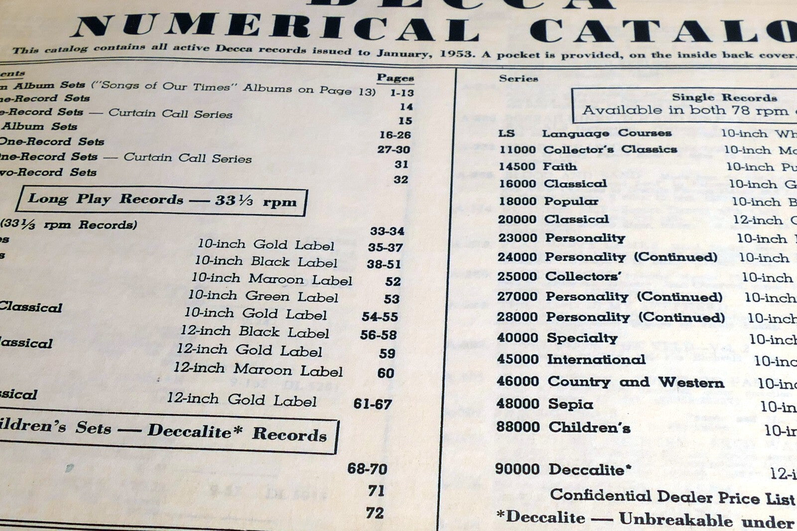 Decca Records Catalog Reference Guide January 1953 LP 45 78 33 1/3 RPM Vol 2