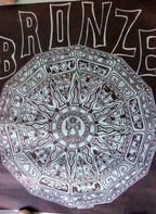 "bronze" aztec calendar poster 19x25" art by lopez, san francisco play la raza