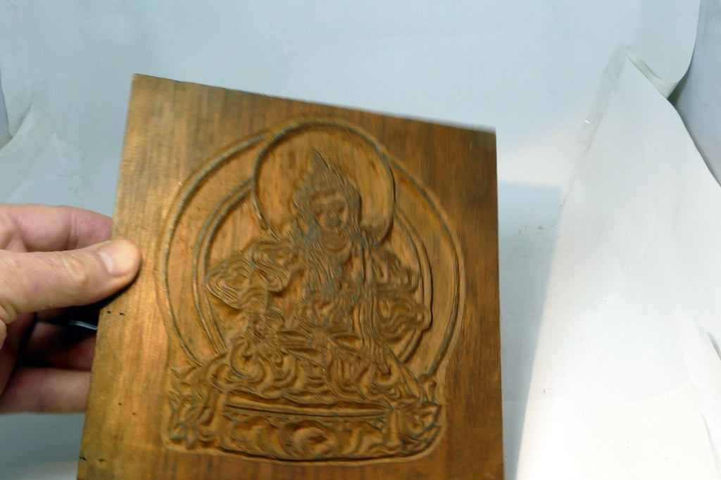 Hand Carved Tibetan Buddhist Wood Block Stamp Nepal Vintage 7X7"