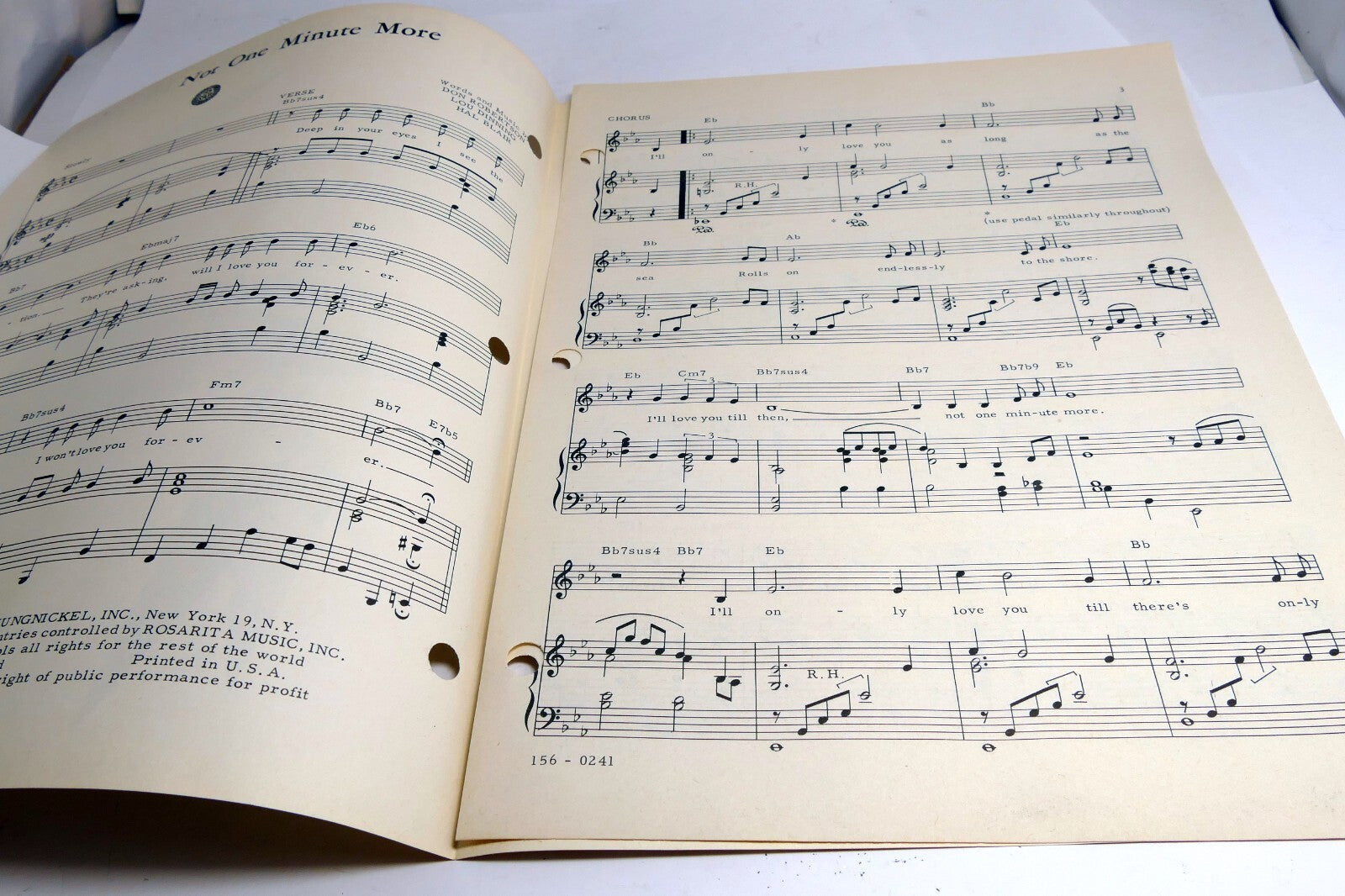 Not One Minute More Don Robertson Lau Dinning Hal Blair  1959 Sheet Music