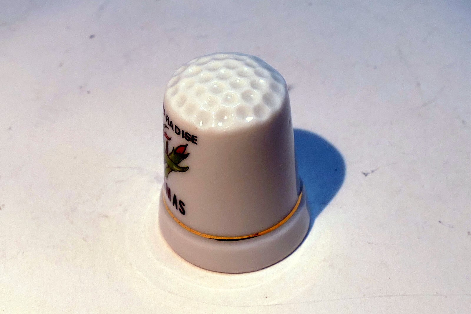 Porcelain Thimble Souvenir Bird Of Paradise Floral  St. Thomas Caribbean
