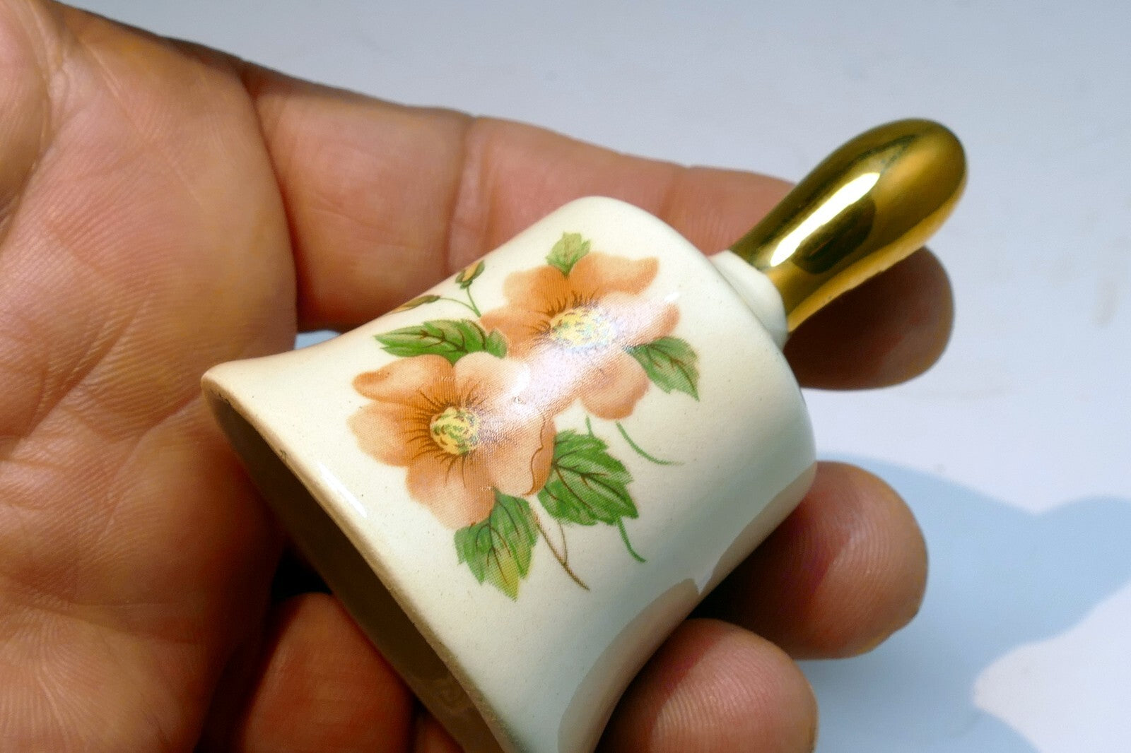 Vintage Hand Painted NIPPON Porcelain Bell D. Pulley Floral 2.5"