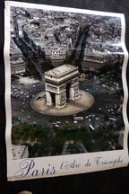 Paris France Arc de Triomphe Poster Print Aerial View Photo 1970's 21X28"