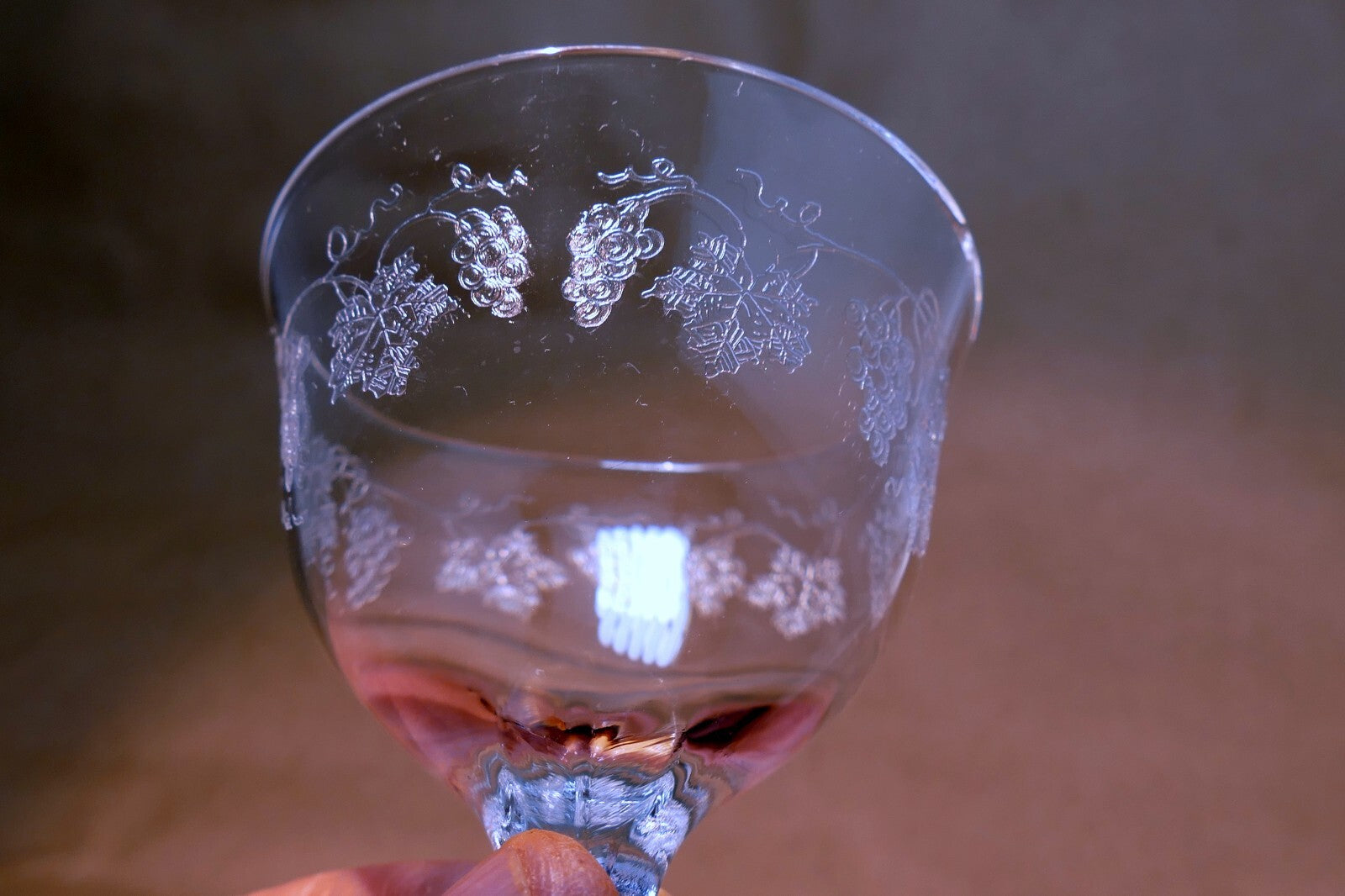 Cambridge Grape Cordial Etched / Crème De Menthe Glasses  - Set of 6 Lot Wine