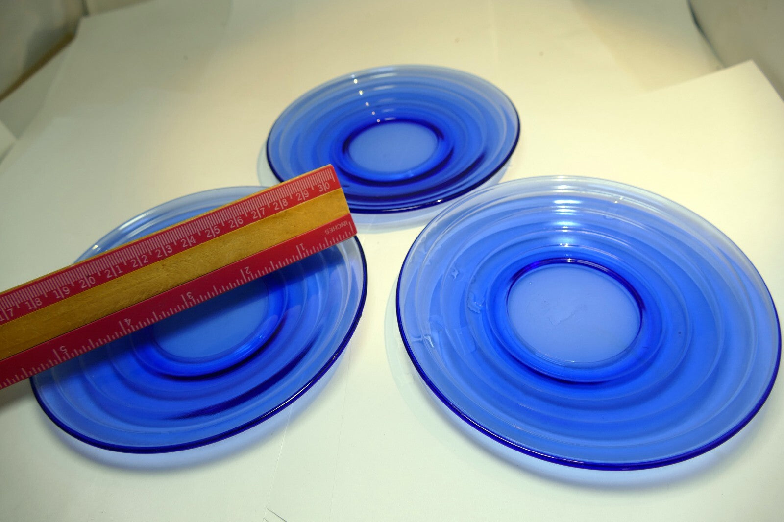 VINTAGE 1930s Cobalt Blue 5 3/8” BREAD PLATE Depression Glass set of 3 pack lot