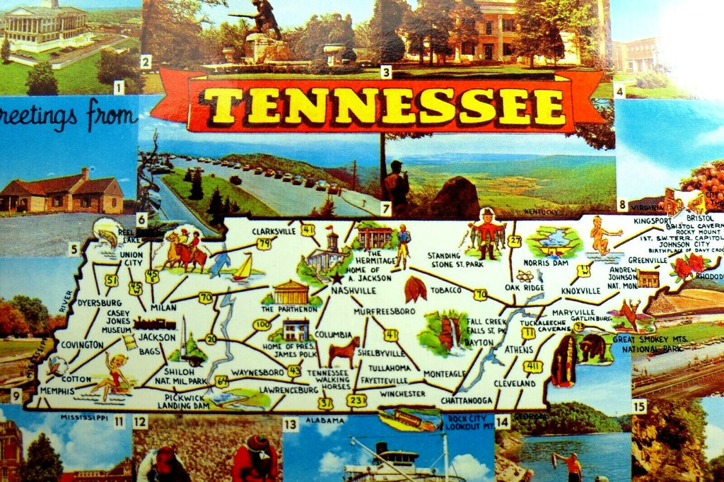 Greetings from nashville memphis tennessee americana postcard 1960's vintage us