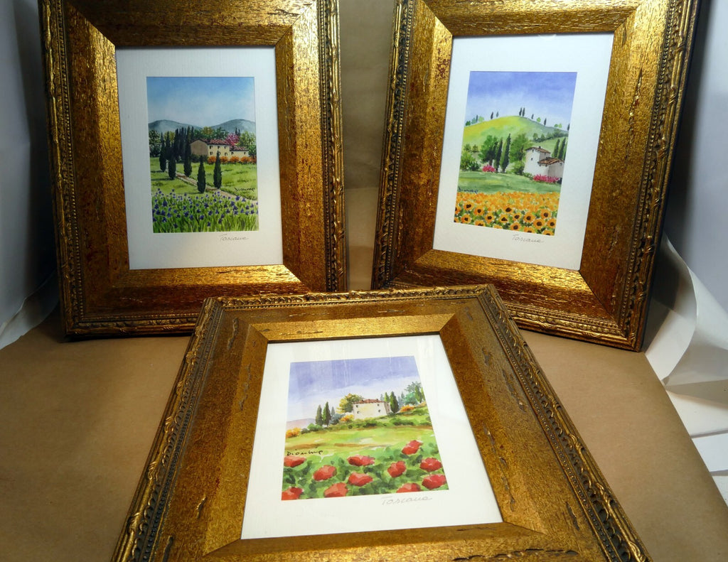 Pack of 3 italy tuscany style prints framed signed dianne lot of three