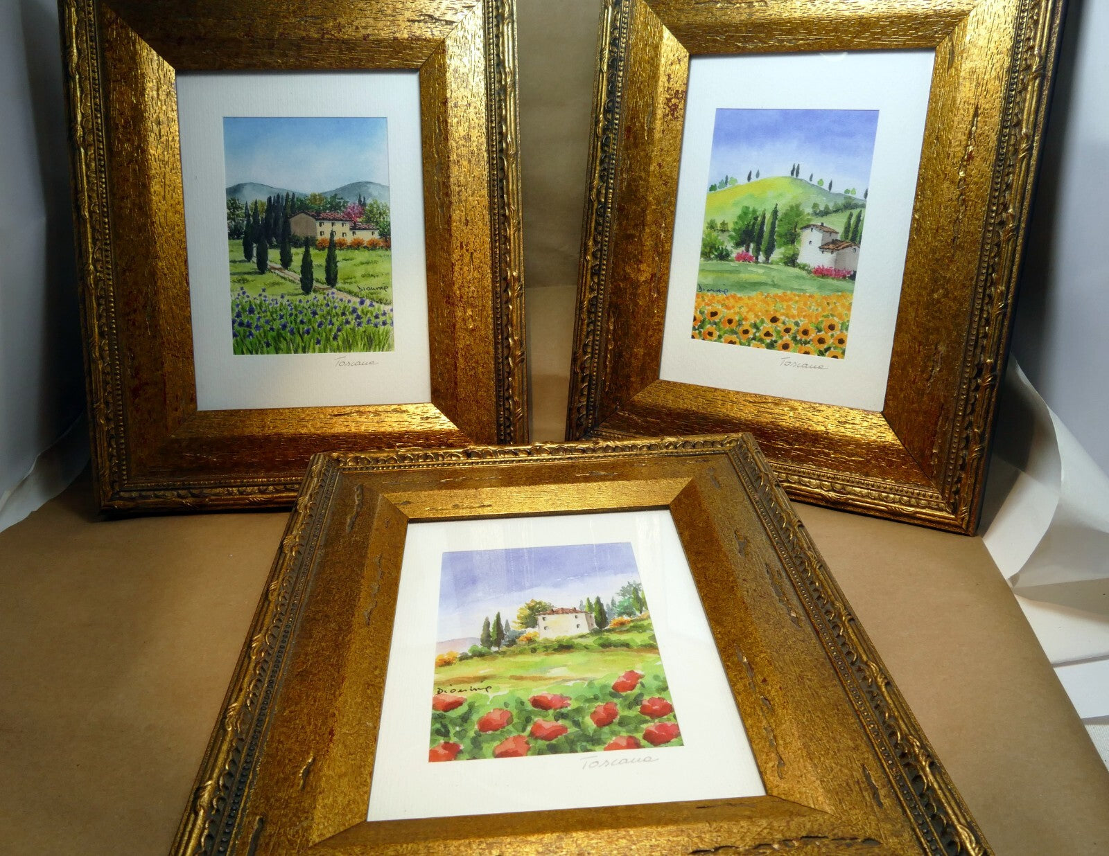 Pack of 3 italy tuscany style prints framed signed dianne lot of three