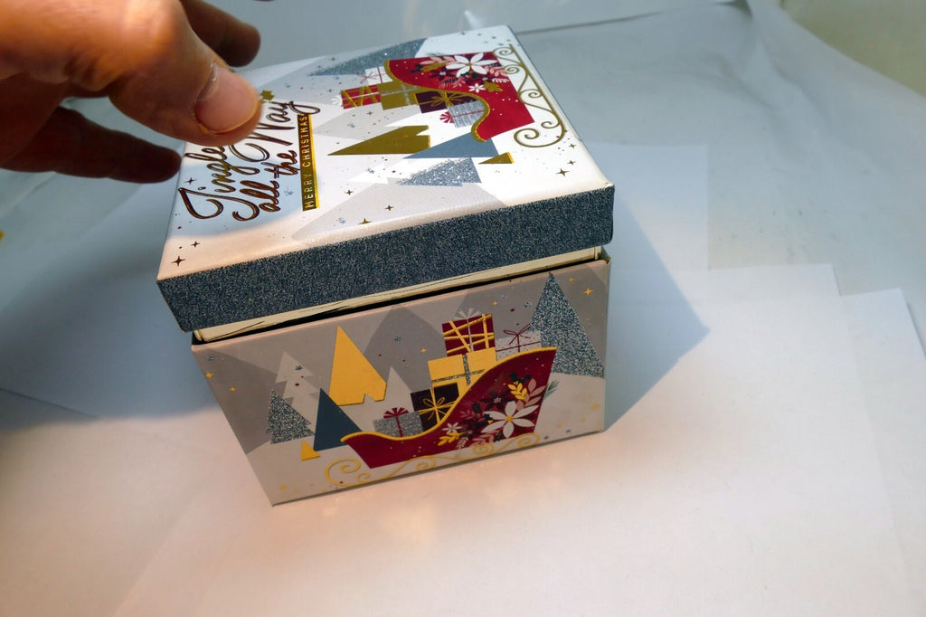 Empty Jingle All The Way Cardboard Christmas Box Sleigh w/ gifts