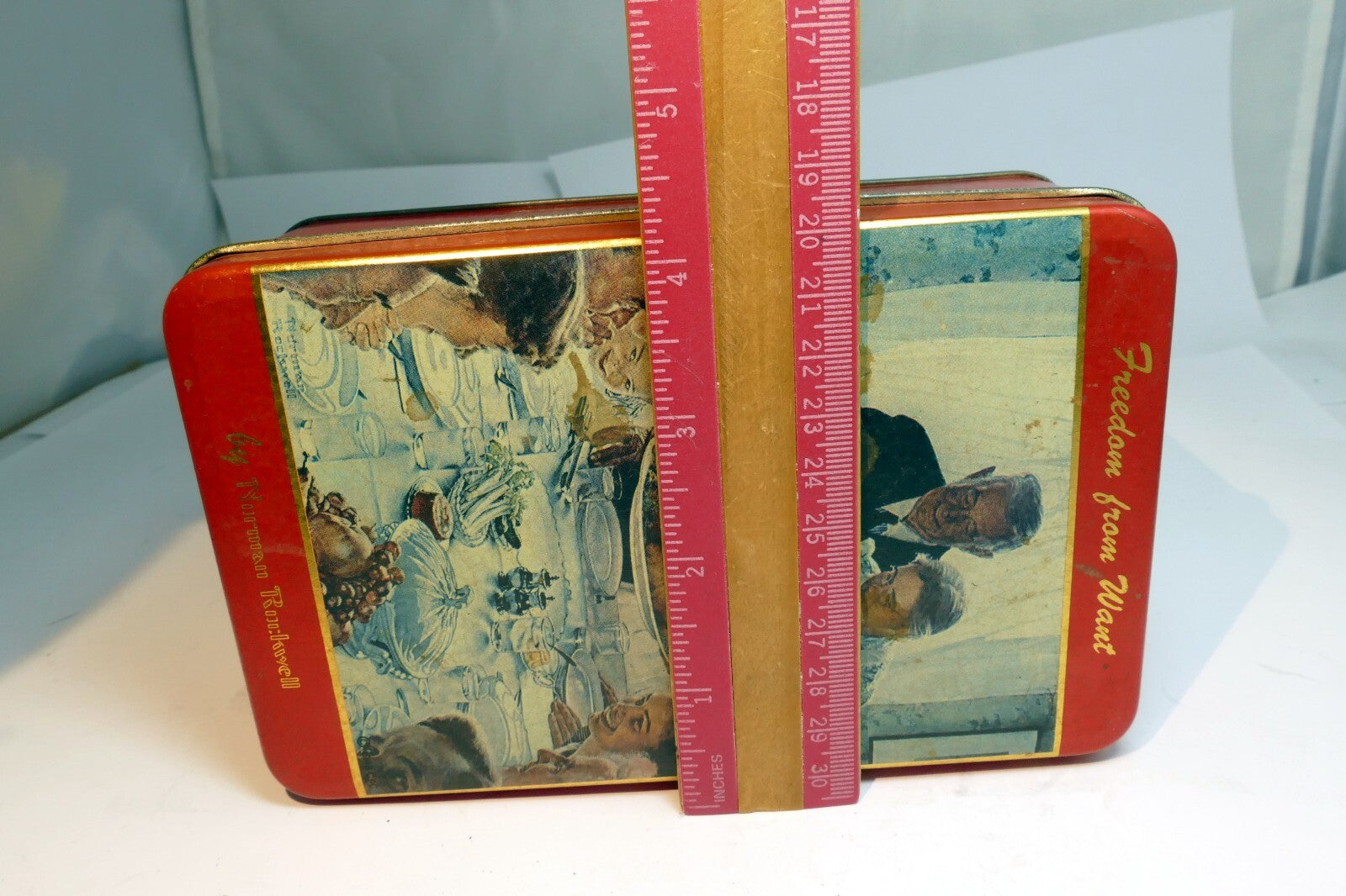 Norman Rockwell Tin empty container family dinner Thanksgiving Freedom from want